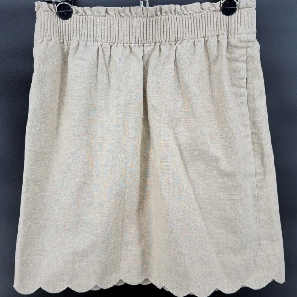 J.Crew Womens 2 Tan Linen Cotton Scalloped Hem Skirt Elastic Waist Pockets
